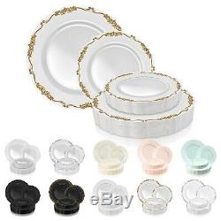 Elegant Vintage Disposable Plastic Plates Wedding Party Value Sets 120 PCS