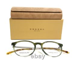 Erkers Eyeglasses Frames DOVER OLIVE Silver Round Titanium Full Rim 48-28-148