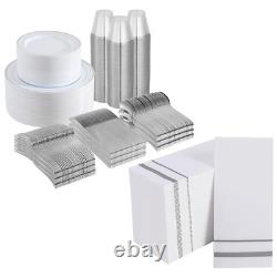 FOCUSLINE 800 Piece Silver Rim Design Dinnerware Set, Includes 100 Dinner Pla