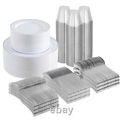 FOCUSLINE 800 Piece Silver Rim Design Dinnerware Set, Includes 100 Dinner Pla