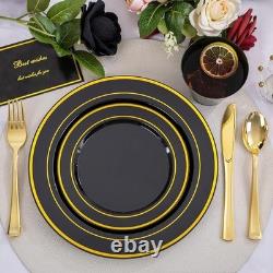 Food Safe Shatterproof Gold Rimmed Disposable Dinnerware Set 100 Guests New