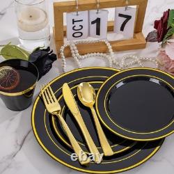 Food Safe Shatterproof Gold Rimmed Disposable Dinnerware Set 100 Guests New Food Safe Shatterproof Gold Rimmed Disposable Dinnerware Set 100 Guests New