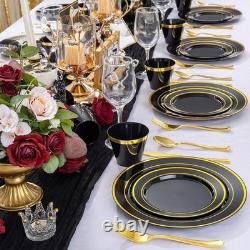 Food Safe Shatterproof Gold Rimmed Disposable Dinnerware Set 100 Guests New