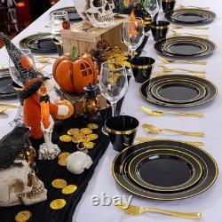 Food Safe Shatterproof Gold Rimmed Disposable Dinnerware Set 100 Guests New