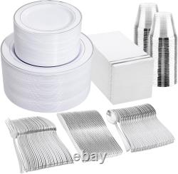 GATHER 350pcs Gold Plastic Plates-Disposable Plastic Dinnerware Set Include 50