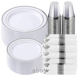 GoodLuck Silver Plastic Dinnerware Set 350 pcs Party Plates Napkins Cups Silv