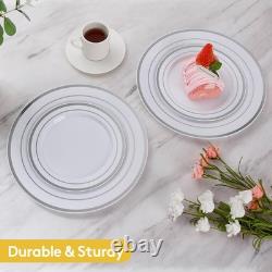 Goodluck 200PCS Silver Plastic Plates, Heavy Duty Disposable Silver Plates wit
