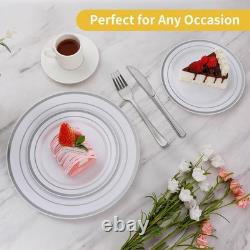 Goodluck 200PCS Silver Plastic Plates, Heavy Duty Disposable Silver Plates wit