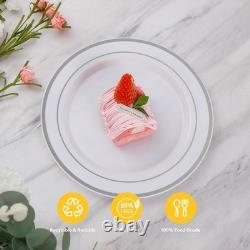 Goodluck 200PCS Silver Plastic Plates, Heavy Duty Disposable Silver Plates wit