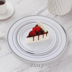 Goodluck 200PCS Silver Plastic Plates, Heavy Duty Disposable Silver Plates wit
