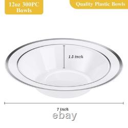 Goodluck 300 Pack Plastic Bowls with Silver Rim