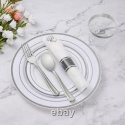 Goodluck 350 Piece Silver Plastic Dinnerware Set for 50 Guests, Fancy Disposable