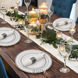 Goodluck 350 Piece Silver Plastic Dinnerware Set for 50 Guests, Fancy Disposable