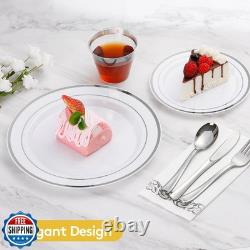Goodluck 700 Piece Silver Dinnerware Set for 100 Guests, Disposable Plastic P