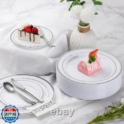 Goodluck 700 Piece Silver Dinnerware Set for 100 Guests, Disposable Plastic P
