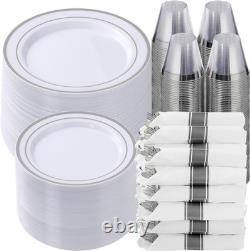 Goodluck 700 Piece Silver Plastic Dinnerware Set for 100 Guests, Disposable Plat