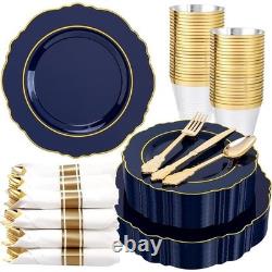 Green Plastic Plates 350PCS Elegant Disposable Party Supplies With Gold Rim New