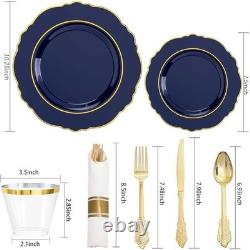 Green Plastic Plates 350PCS Elegant Disposable Party Supplies With Gold Rim New