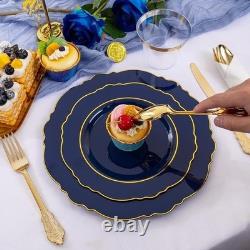 Green Plastic Plates 350PCS Elegant Disposable Party Supplies With Gold Rim New