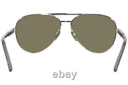 Gucci GG1163S 002 Sunglasses Men's Silver/Grey/Green Lenses Pilot Shape 60mm