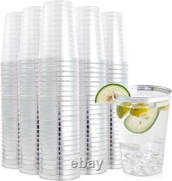 Heavy-Duty 12 oz Silver Rimmed Tumblers 200 Elegant Disposable Cups for Events