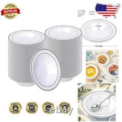 Heavy-Duty 200 Pack 12oz Plastic Bowls Silver Rim, Perfect for Parties