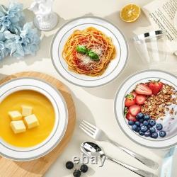 Heavy-Duty 200 Pack 12oz Plastic Bowls Silver Rim, Perfect for Parties