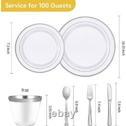 Heavy Duty Disposable Party Plates Set 600pc Elegant Gold Rim Plastic Dinnerware