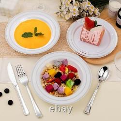 Heavy Duty Disposable Plastic Bowls Set of 200 Elegant Gold Rim Parties New