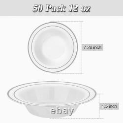 Heavy Duty Disposable Plastic Bowls Set of 200 Elegant Gold Rim Parties New