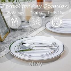 Heavy Duty Disposable Plastic Plates Set Parties Elegant Gold Rim 600pcs New