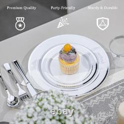 Heavy Duty Disposable Plastic Plates Set Parties Elegant Gold Rim 600pcs New