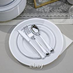 Heavy Duty Disposable Plastic Plates Set Parties Elegant Gold Rim 600pcs New