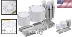 Heavy Duty Hard Plastic Silver Rim Dishware 600 Piece Glossy Finish