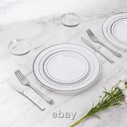 Heavy Duty Hard Plastic Silver Rim Dishware 600 Piece Glossy Finish