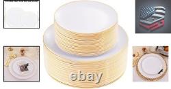 Heavyweight Disposable Plates 100PCS Gold Rim for Events & Gatherings