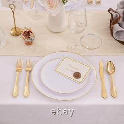 Heavyweight Disposable Plates 100PCS Gold Rim for Events & Gatherings