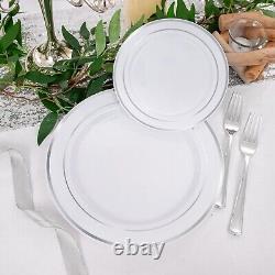 I00000 600pcs Silver Dinnerware Set for 100 Guests, Silver Rim Plastic Plates