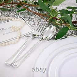 I00000 600pcs Silver Dinnerware Set for 100 Guests, Silver Rim Plastic Plates