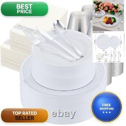 ISFANGCO 700 PCS Silver Plastic Dinnerware 100 Guests, Silver Disposable Plate