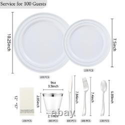 ISFANGCO 700 PCS Silver Plastic Dinnerware 100 Guests, Silver Disposable Plate