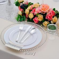 ISFANGCO 700 PCS Silver Plastic Dinnerware 100 Guests, Silver Disposable Plate