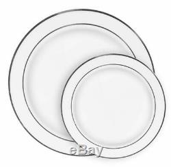 Ilyapa 60 Silver Rim Plastic Plates Set Bulk White Silver Rimmed Dinner Sala