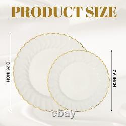 Ivory Plastic Plates with Gold Rim Heavy Duty Disposable Plates Includes Plas