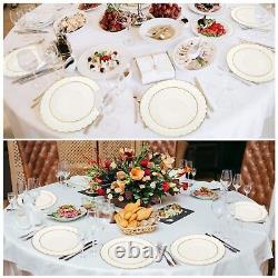 Ivory Plastic Plates with Gold Rim Heavy Duty Disposable Plates Includes Plas