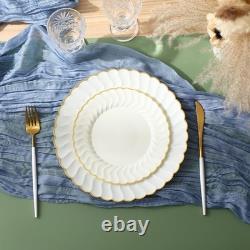 Ivory Plastic Plates with Gold Rim Heavy Duty Disposable Plates for Dessert
