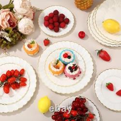 Ivory Plastic Plates with Gold Rim Heavy Duty Disposable Plates for Dessert