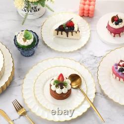 Ivory Plastic Plates with Gold Rim Heavy Duty Disposable Plates for Dessert