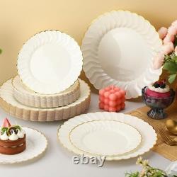 Ivory Plastic Plates with Gold Rim Heavy Duty Disposable Plates for Dessert