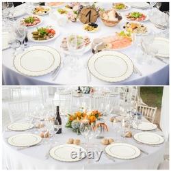 Ivory Plastic Plates with Gold Rim Heavy Duty Disposable Plates for Dessert